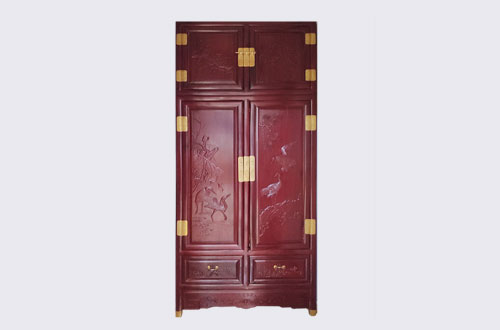 连城高端中式家居装修深红色纯实木衣柜